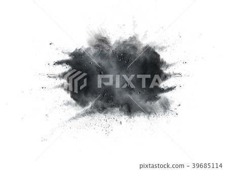Black powder explosion on white background. 39685114