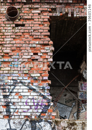 Broken wall at abandoned building 39685146