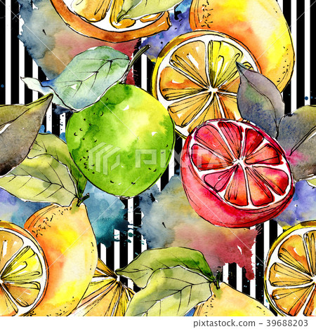 Exoticlemon citruses in a watercolor style pattern 39688203