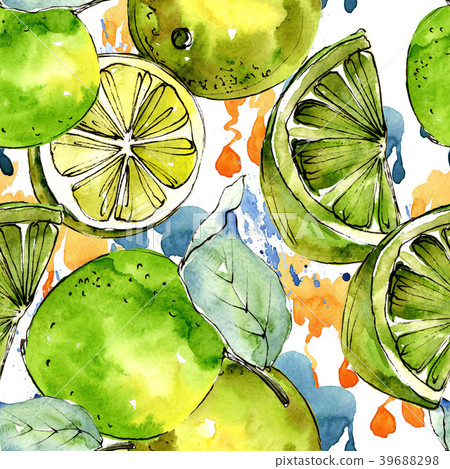 Exoticlemon citruses in a watercolor style pattern 39688298