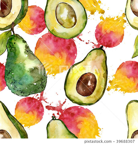 Exotic avocado wild fruit in a watercolor style Exotic avocado wild fruit in a watercolor style 39688307