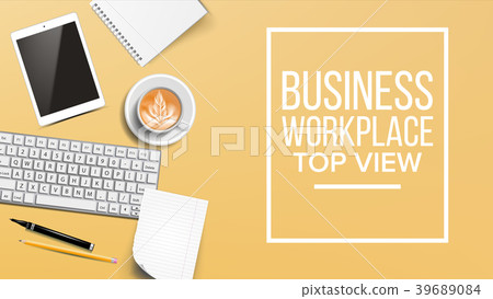 Top View Workplace Background Vector. Development 39689084