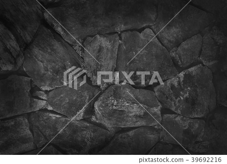 Stone wall background, black natural rock texture 39692216