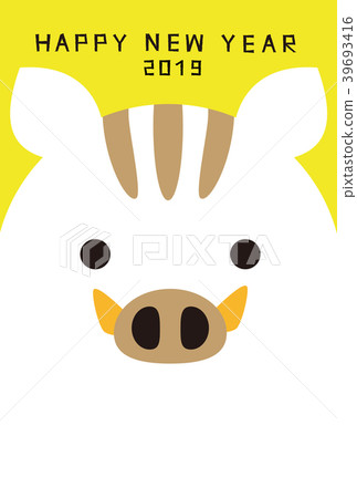 New Year's card 2019 boar up New Year's card yellow 39693416