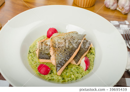 Roasted trout with risotto Roasted trout with risotto 39695439