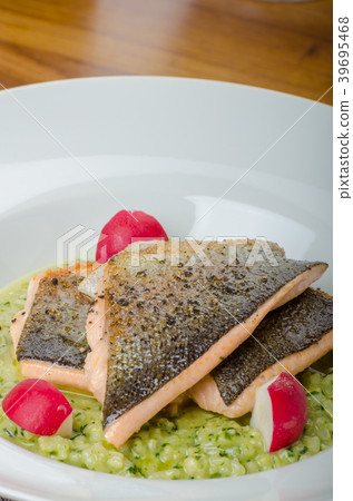 Roasted trout with risotto Roasted trout with risotto 39695468