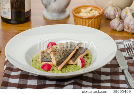 Roasted trout with risotto Roasted trout with risotto 39695469