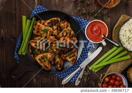 Barbecue grilled chicken wing 39696717