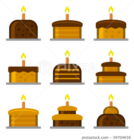 Birthday Cake with Candles Icons Set. Vector 39704656