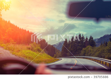 Driving a car on mountain road. Nature Norway 39705886