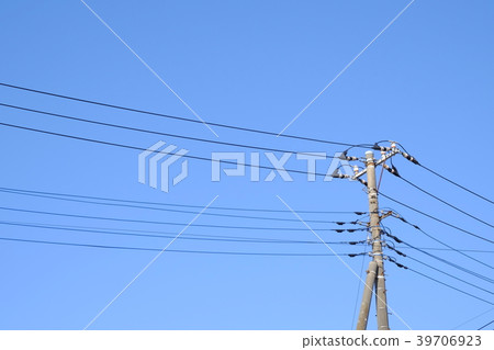 Blue sky and telephone pole Blue sky and telephone pole 39706923