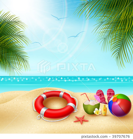 It's summer time. View of stuff on the beach - bal 39707676