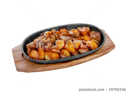 Potato with mushrooms on frying pan isolated 39708346