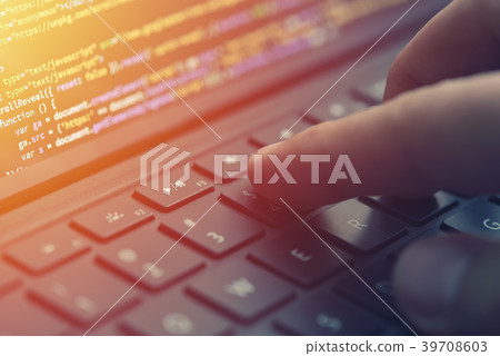 Closeup coding on screen, hands coding html 39708603