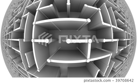 Flight over a big maze, fisheye view. 3D rendering 39708642