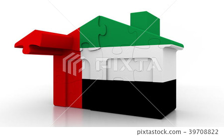 Building puzzle house featuring flag of the United 39708822