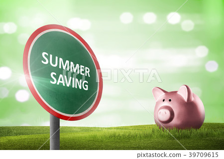 Road sign with Summer saving message 39709615