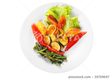 Vegetables grilled portion white isolated 39709697
