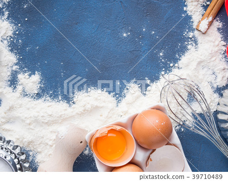 Baking tools rolling pin whisk and ingredients Baking tools rolling pin whisk and ingredients 39710489