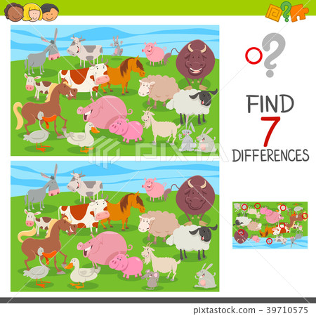 find differences game with farm animals group 39710575