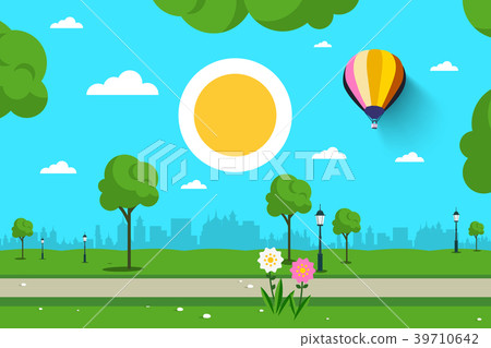 Empty Park. Vector Nature Scene. City, Sun Empty Park. Vector Nature Scene. City, Sun 39710642