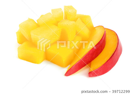 cube and slices of Mango fruit isolated on white cube and slices of Mango fruit isolated on white 39712299