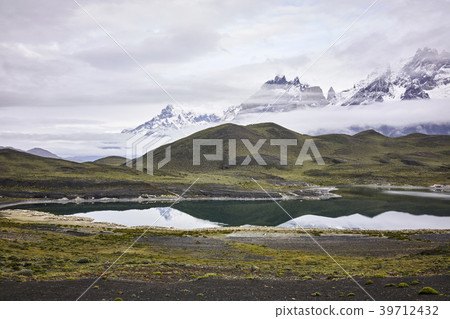 Torres del Paine Mountains and Pond 39712432