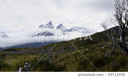 Cerro Paine Grande Amidst Clouds Panorama 39712456