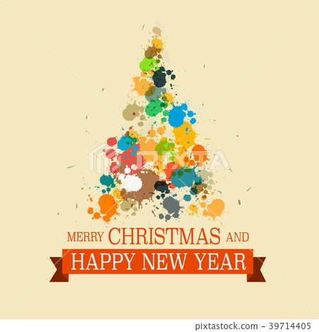 Colorful Christmas Tree. Grunge Vector Xmas Card. - Stock Illustration ...
