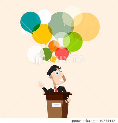 Man at Lectarn with Colorful Speech Bubbles.  39714442