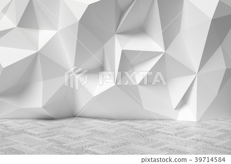 Abstract room with rumpled wall and white parquet Abstract room with rumpled wall and white parquet 39714584