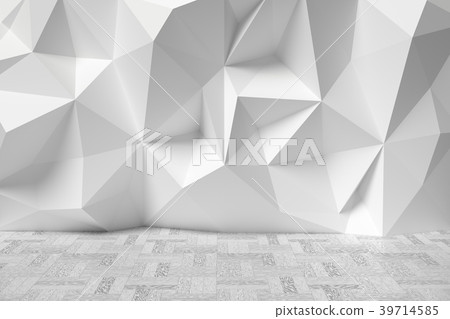 Abstract room with rumpled wall and white parquet 39714585