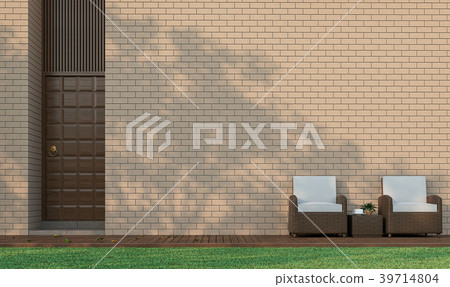 Modern building terrace with brick wall 3d render 39714804