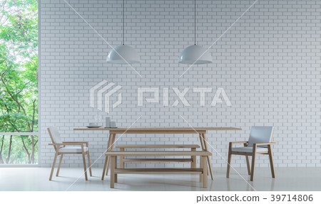 Modern white dining room with brick wall 3d render Modern white dining room with brick wall 3d render 39714806