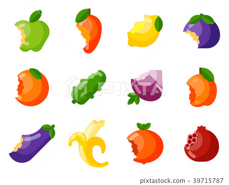 Bitten fruits vector vitamin food and vegetable Bitten fruits vector vitamin food and vegetable 39715787
