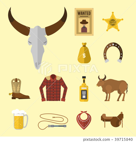 Wild western vector cowboy icons rodeo equipment Wild western vector cowboy icons rodeo equipment 39715840