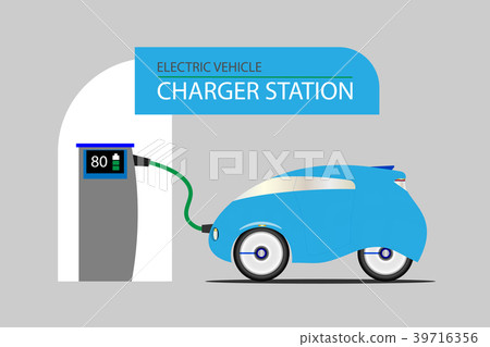 Electric vehicle charger station and Electric car. Electric vehicle charger station and Electric car. 39716356
