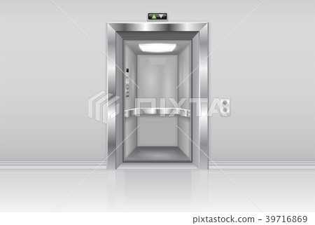 Elevator doors. Metal open doors on the wall Elevator doors. Metal open doors on the wall 39716869