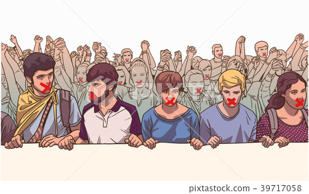 Students protesting with large blank banner sign Students protesting with large blank banner sign 39717058