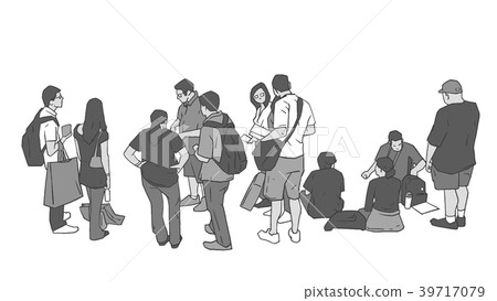 Illustration of people waiting sitting in line 39717079