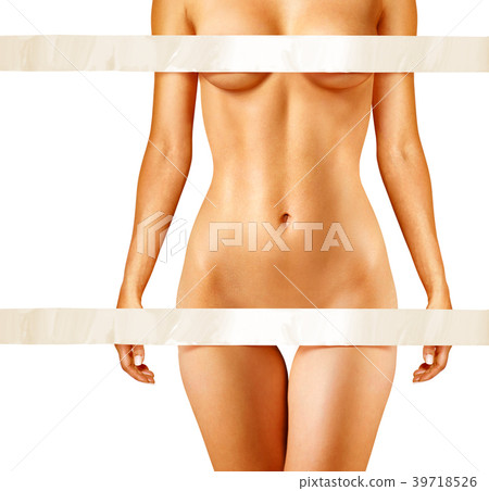 isolated beautiful body of woman covered tape 39718526