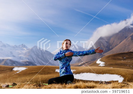 girl engaged in yoga ,Caucasus mountains, travels girl engaged in yoga ,Caucasus mountains, travels 39719651