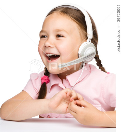 Young girl is working as an operator at helpline Young girl is working as an operator at helpline 39720095