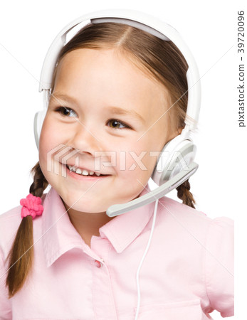 Young girl is working as an operator at helpline Young girl is working as an operator at helpline 39720096