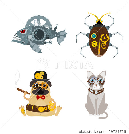 Stylized metal steampunk mechanic robots animals 39723726