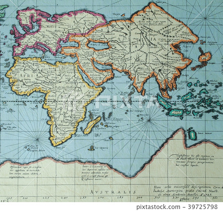 1589年世界地圖印在浮雕紙上老地圖 39725798