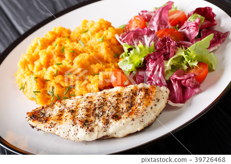 chicken breast with garnish of sweet potato 39726468