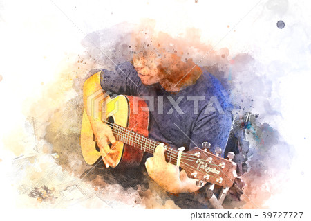 Abstract playing guitar on watercolor painting 39727727