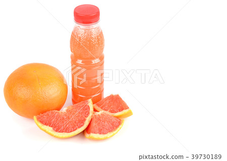 fruit of grapefruit and  bottle  juice isolated 39730189
