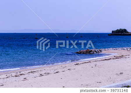 Sea landscape. Sandy beach and horizon. Sea landscape. Sandy beach and horizon. 39731148